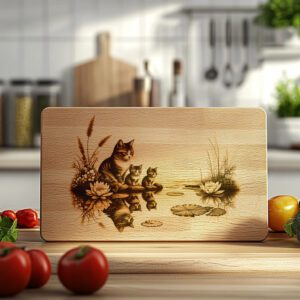 Cat Family Charcuterie Board Laser Engraving Design, Water