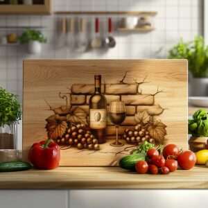 Charcuterie Board Engraving Design, Retro Wine Bottle Art,