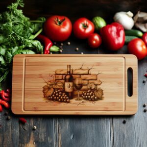 Charcuterie Board Engraving Design, Retro Wine Bottle Art,