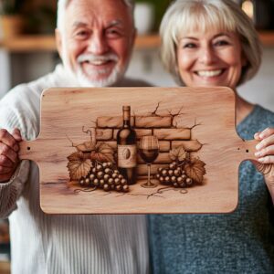 Charcuterie Board Engraving Design, Retro Wine Bottle Art,