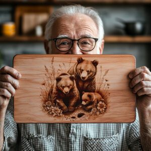 Charcuterie Board Engraving File, Bear Family Nature Scene,