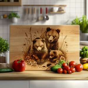 Charcuterie Board Engraving File, Bear Family Nature Scene,