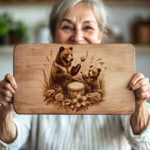 Charcuterie Board Engraving File, Bear Music Nature Scene,