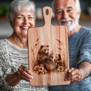 Charcuterie Board Engraving File, Bears Flowers Basket Design,
