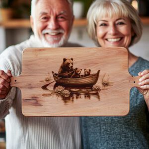 Charcuterie Board Engraving File, Bears in Boat Rustic