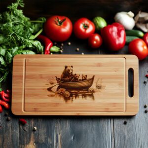 Charcuterie Board Engraving File, Bears in Boat Rustic