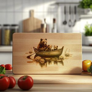 Charcuterie Board Engraving File, Bears in Boat Rustic