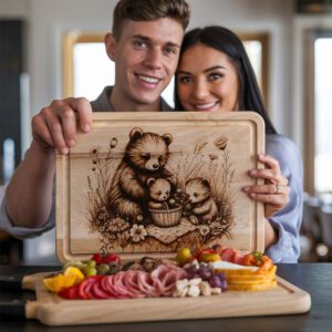 Charcuterie Board Engraving File, Bears Picnic Sketch, Laser