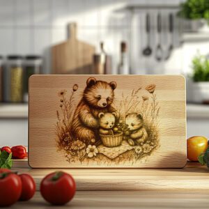 Charcuterie Board Engraving File, Bears Picnic Sketch, Laser
