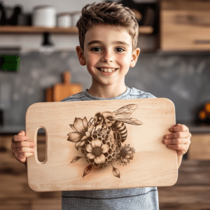 Charcuterie Board Engraving File, Bee Honeycomb Flowers Design,
