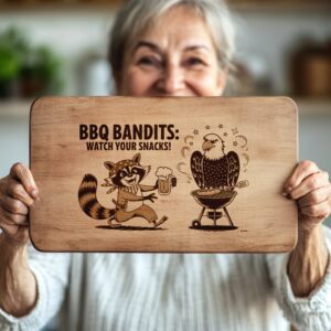 Charcuterie Board Engraving File, Cartoon Raccoon and Eagle,