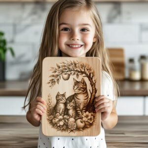 Charcuterie Board Engraving File, Cat Family Apple Tree