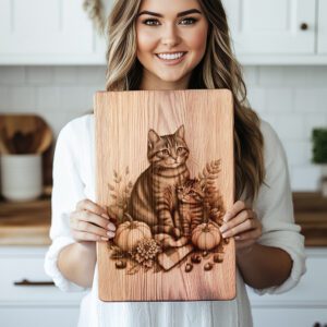 Charcuterie Board Engraving File, Cat Family, Autumn Kitchen