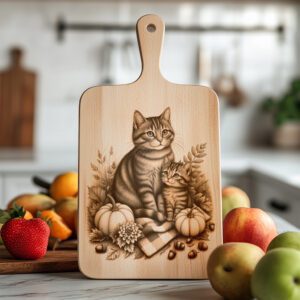 Charcuterie Board Engraving File, Cat Family, Autumn Kitchen