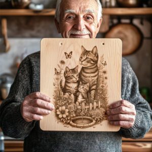 Charcuterie Board Engraving File, Cat Family by Fountain,
