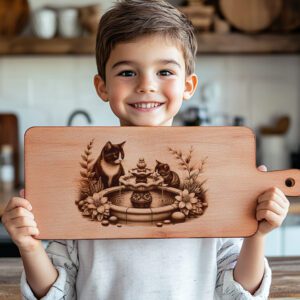 Charcuterie Board Engraving File, Cat Family Design, Laser
