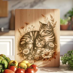 Charcuterie Board Engraving File, Cat Family Floral Garden,