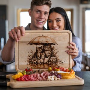 Charcuterie Board Engraving File, Cat Family Umbrella Design,
