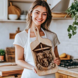 Charcuterie Board Engraving File, Highland Cow Barn Design,