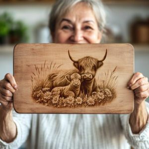 Charcuterie Board Engraving File, Highland Cow Daisy Meadow,