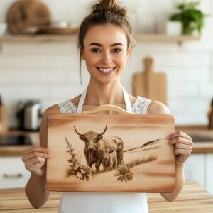 Charcuterie Board Engraving File, Highland Cow Family, Rustic