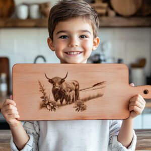 Charcuterie Board Engraving File, Highland Cow Family, Rustic