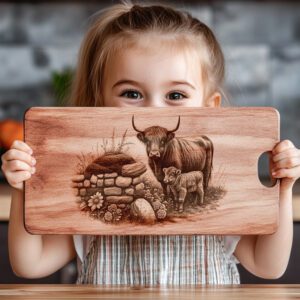 Charcuterie Board Engraving File, Highland Cow Stone Wall,