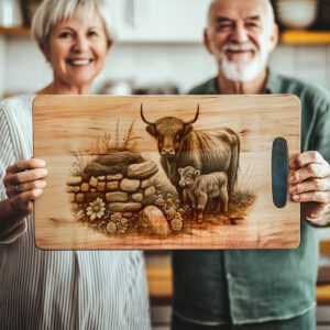 Charcuterie Board Engraving File, Highland Cow Stone Wall,