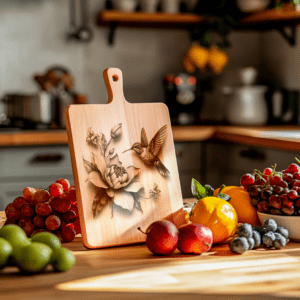 Charcuterie Board Engraving File, Hummingbird and Blossom Design,