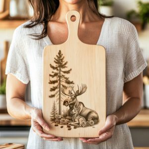 Charcuterie Board Engraving File, Moose and Fawn, Rustic