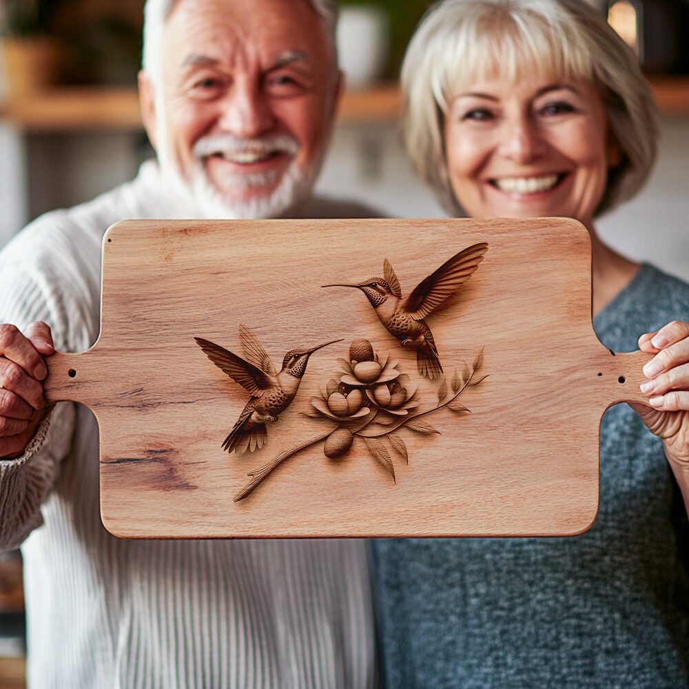 Charcuterie Board Laser Engraving Design, Hummingbird Couple, Lotus