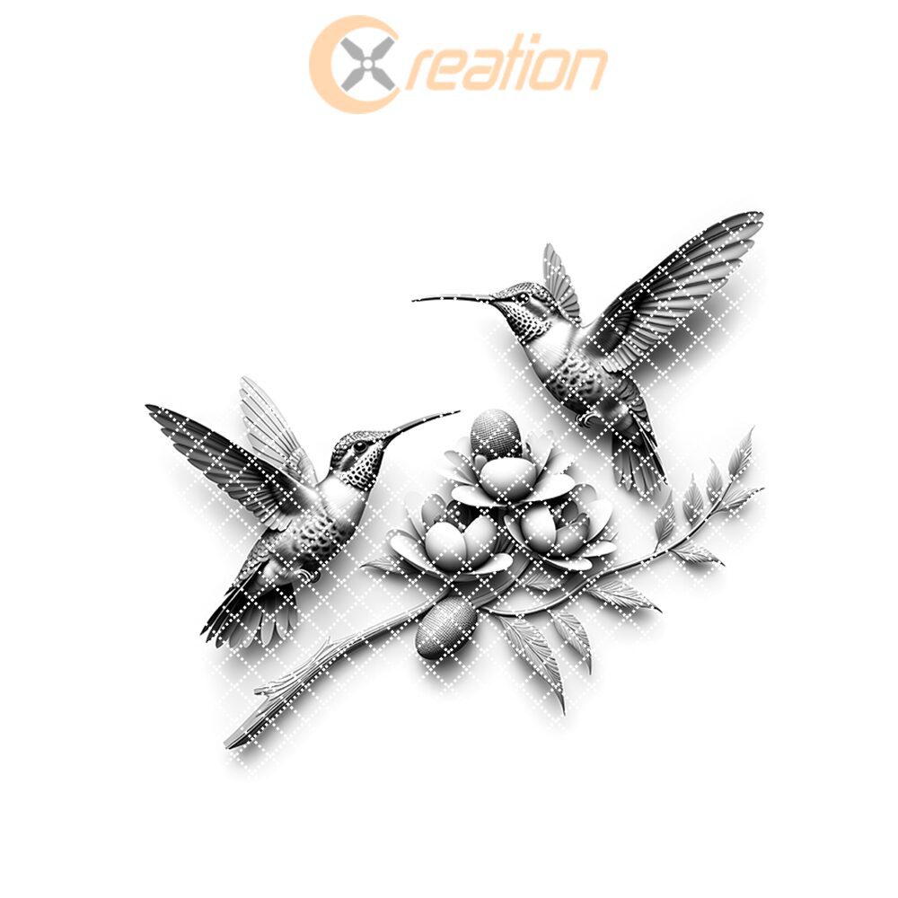 Charcuterie Board Laser Engraving Design, Hummingbird Couple, Lotus