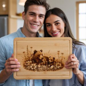 Charcuterie Board Laser Engraving File, Bear Cub Floral