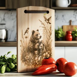 Charcuterie Board Laser Engraving File, Bear Family, Woodland