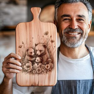 Charcuterie Board Laser Engraving File, Bear with Flowers,