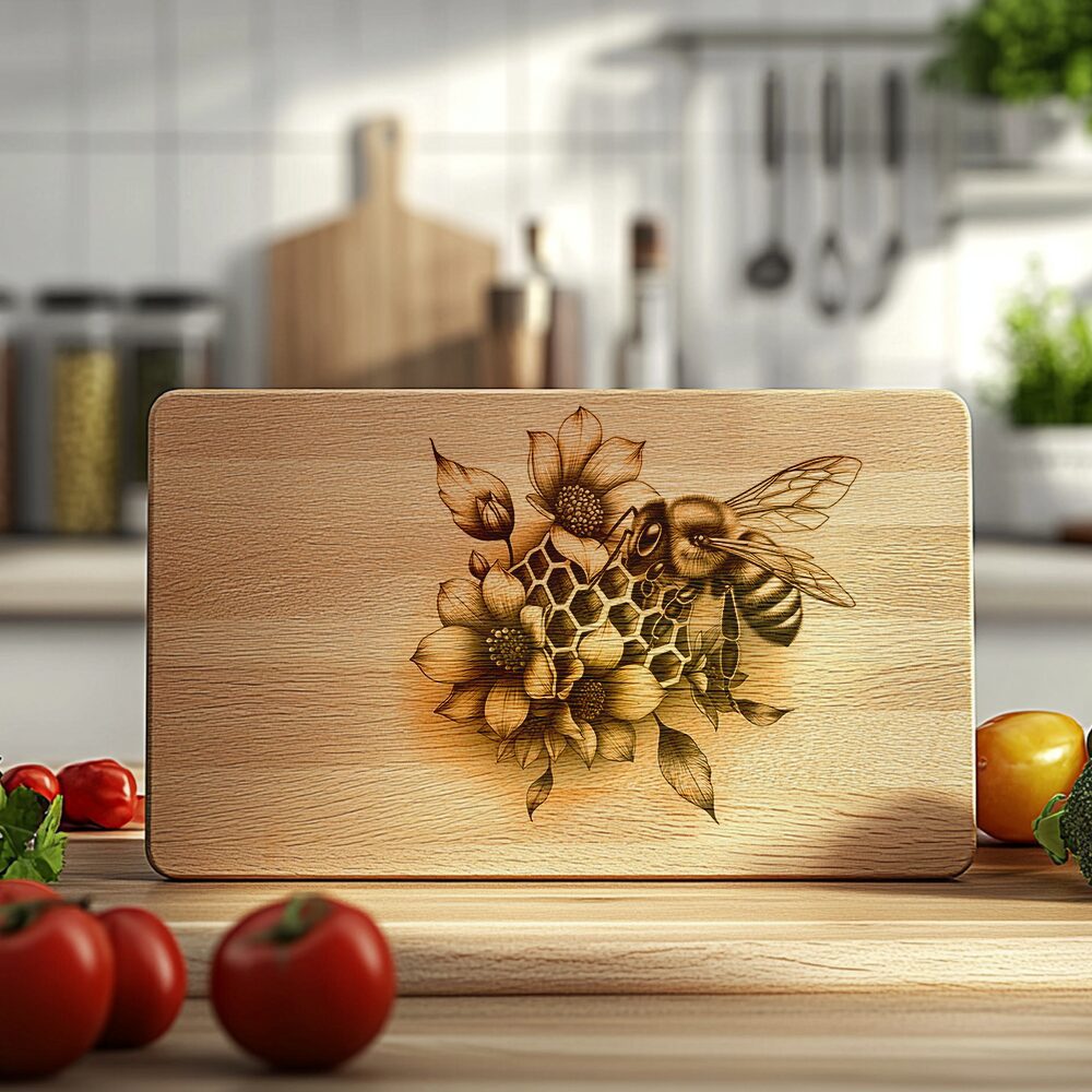 Charcuterie Board Laser Engraving File, Bee and Flower