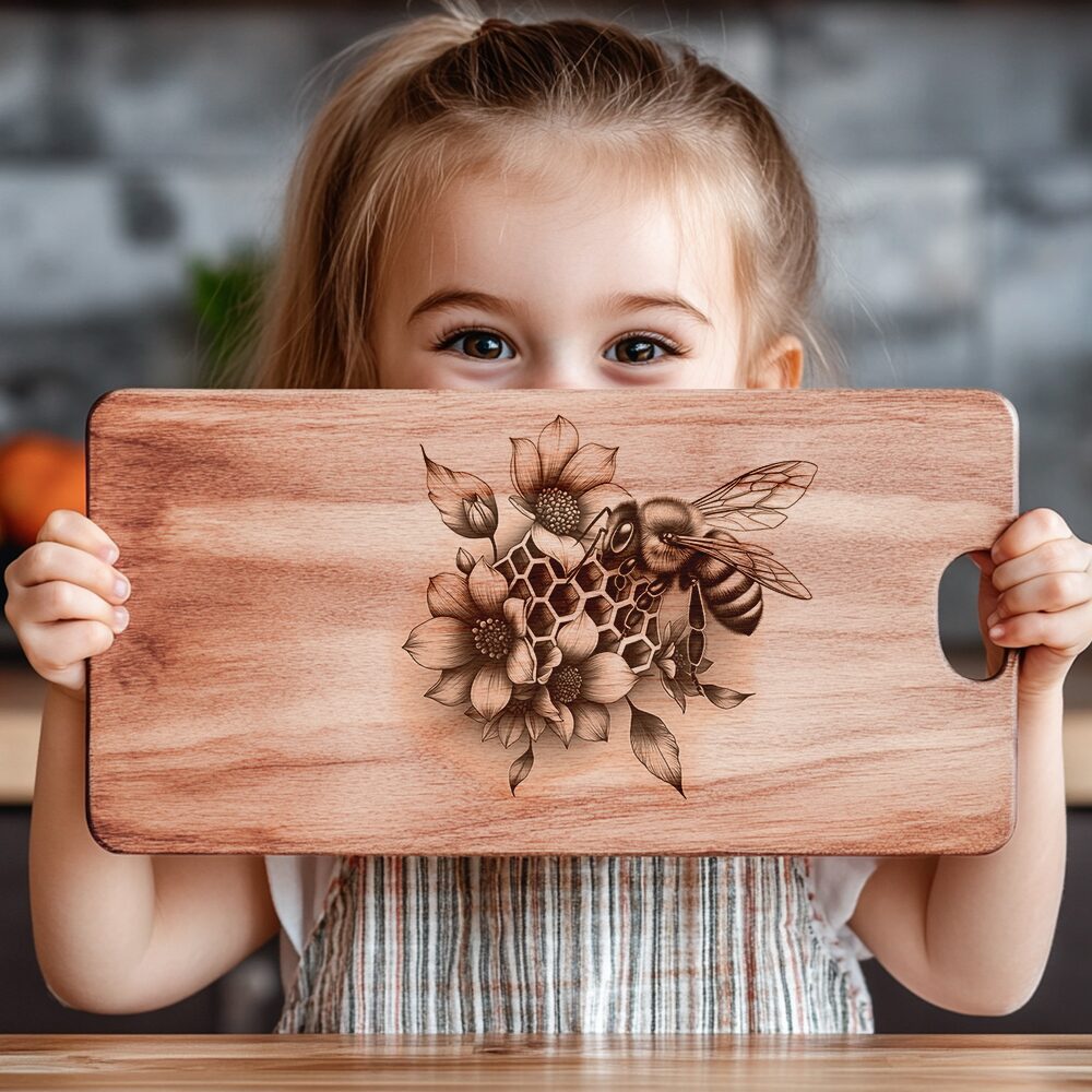 Charcuterie Board Laser Engraving File, Bee and Flower