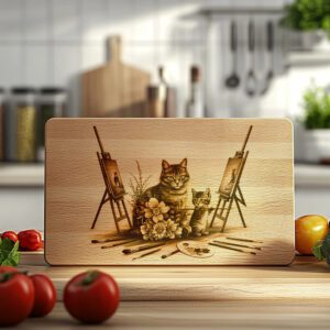 Charcuterie Board Laser Engraving File, Cat Family Art,