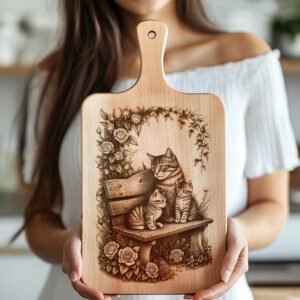 Charcuterie Board Laser Engraving File, Cat Family Bench