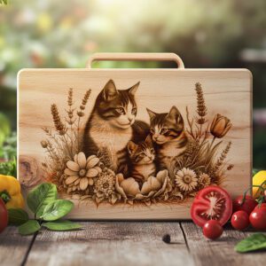 Charcuterie Board Laser Engraving File, Cat Family, Floral