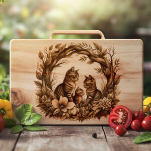 Charcuterie Board Laser Engraving File, Cat Family Floral,