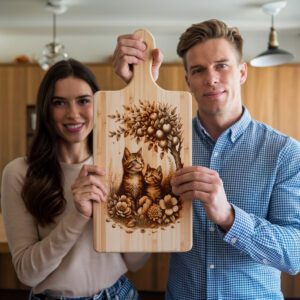 Charcuterie Board Laser Engraving File, Cat Family, Rustic