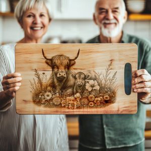 Charcuterie Board Laser Engraving File, Highland Cow Family,