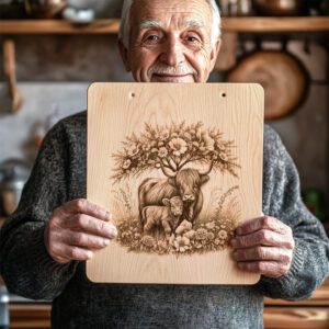 Charcuterie Board Laser Engraving File, Highland Cow Rustic