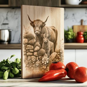 Charcuterie Board Laser Engraving File, Highland Cow Trio,