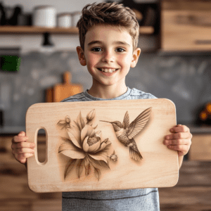 Charcuterie Board Laser Engraving File, Hummingbird Flower Design,