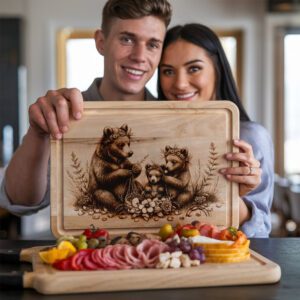 Charcuterie Board Laser Engraving File, Three Bears Flower