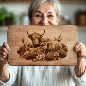 Charcuterie Board Laser Engraving, Highland Cows, Rustic Kitchen