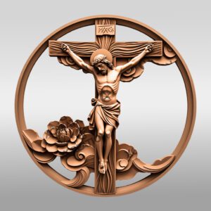 Jesus 3D Illusion Laser Engraving Design, Cross Floral