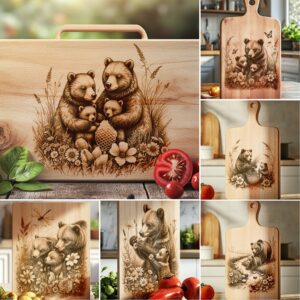 Bear Family Charcuterie Board Laser Engraving Bundle, Woodland